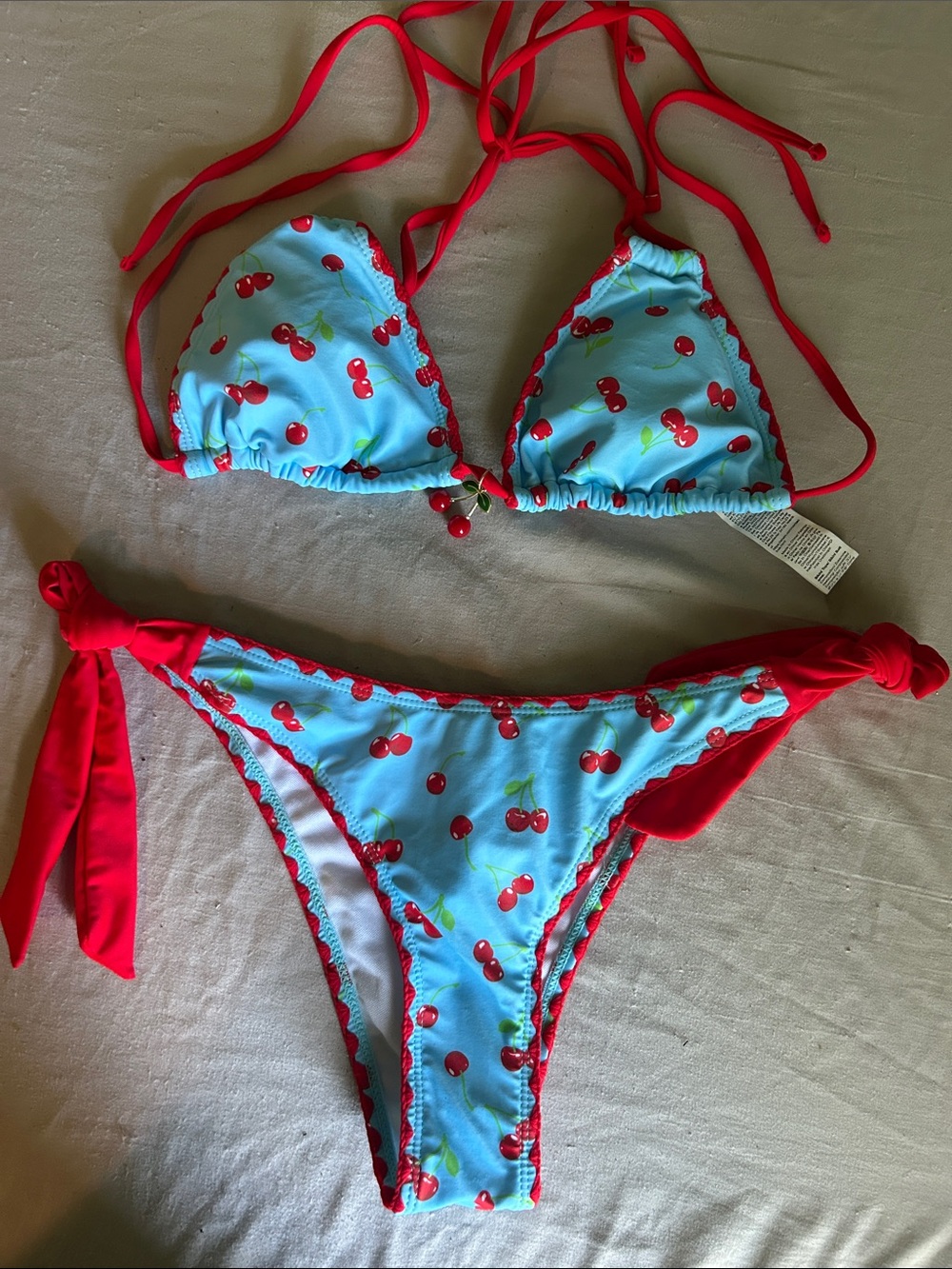 Women’s Cherry Print Bikini Set - Blue & Red